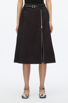 Utility Skirt with Zip Chiffon Godet | Black