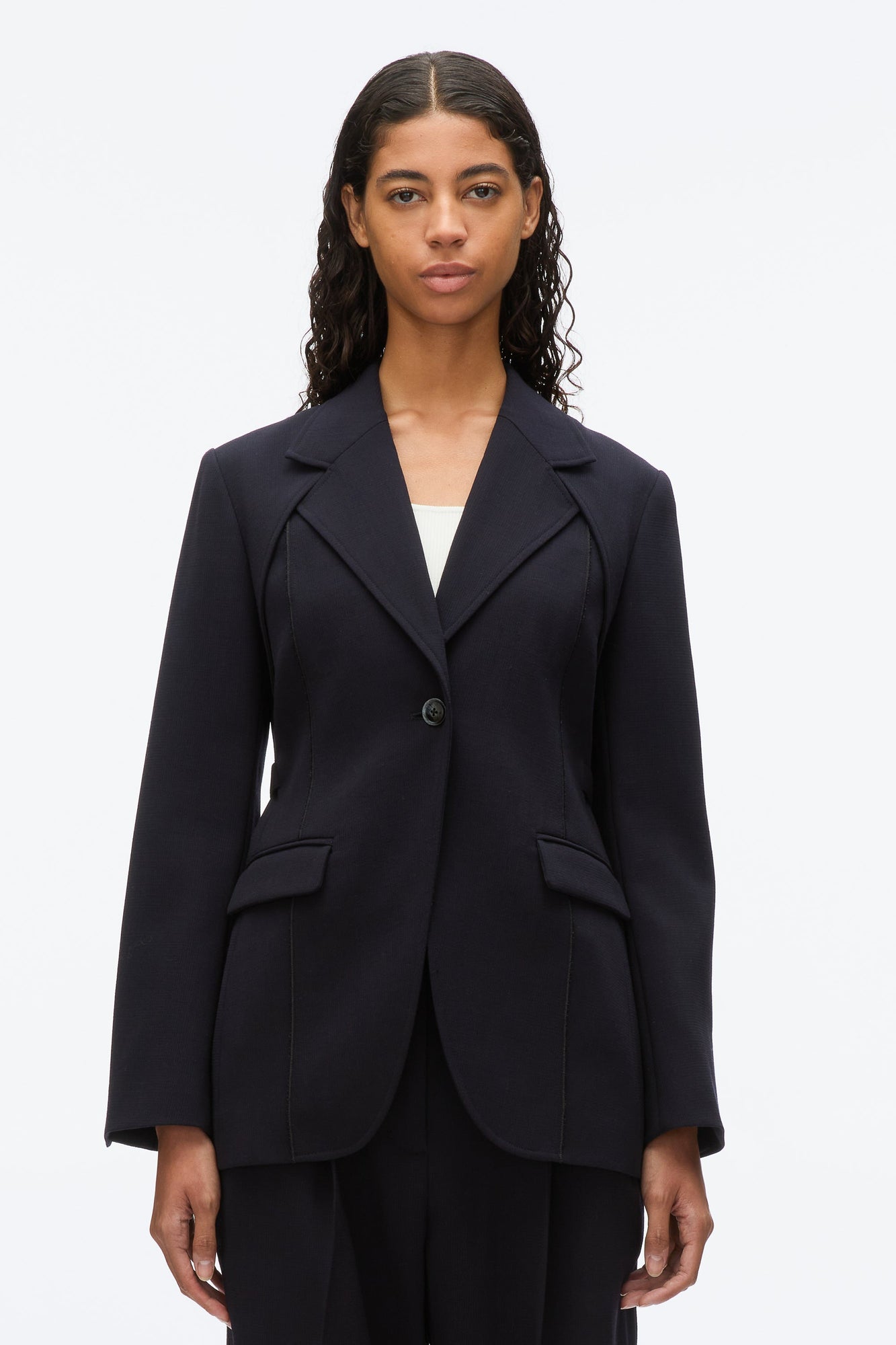 Layered Blazer with Tie Belt | Midnight