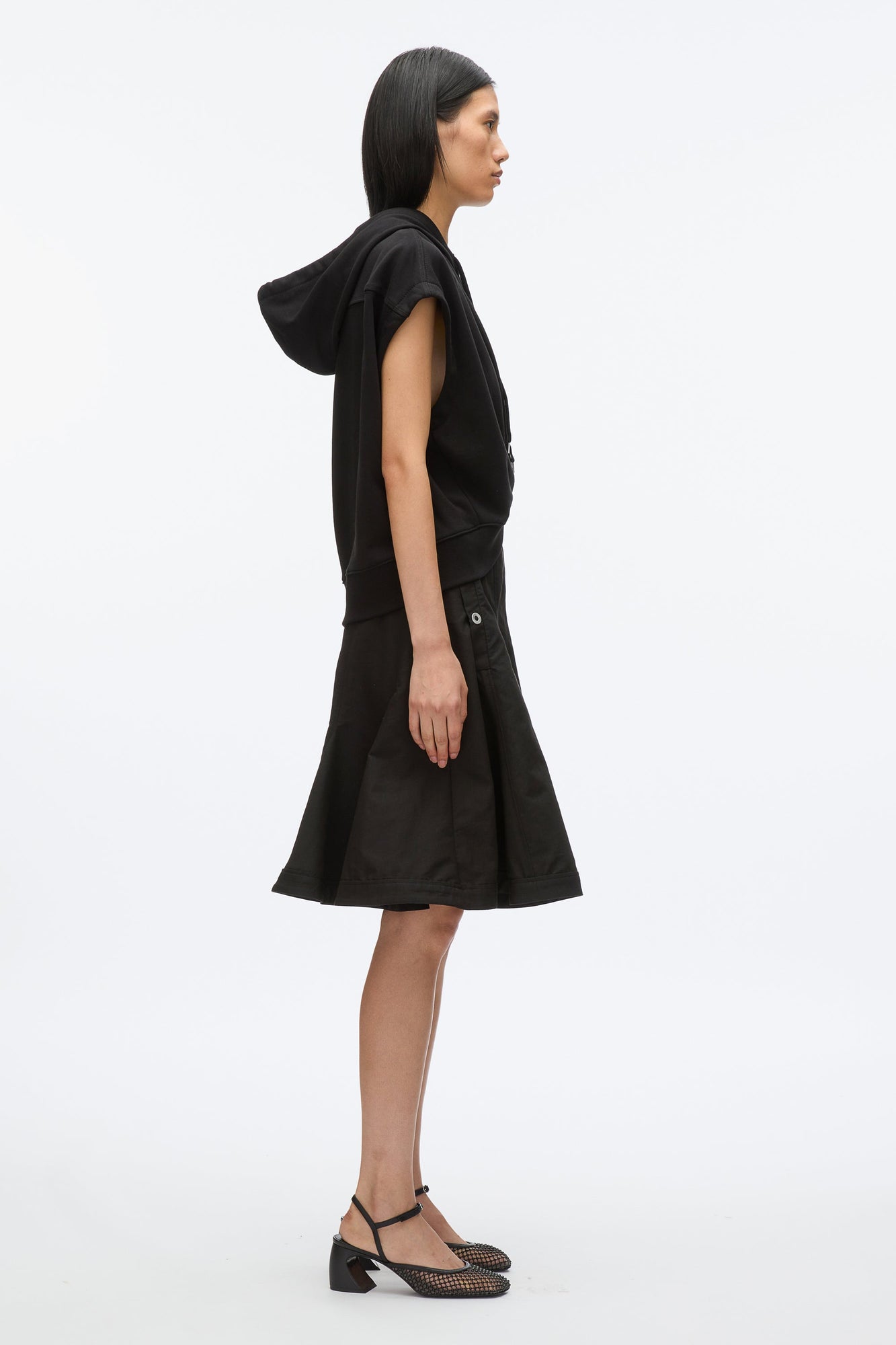 Hoodie Dress with Flounce Skirt | Black/Black