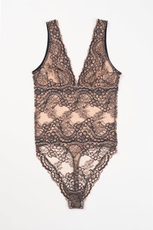 Farah Soft Plunge Bodysuit | Nude/Black
