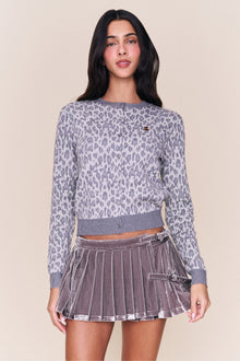 Womens | June Relaxed Wool Cardigan | Grey Leopard