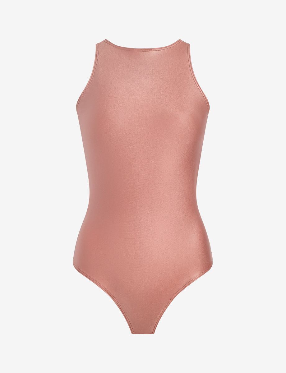 Matte Metallic Crew Tank Bodysuit::Desert Rose::Main