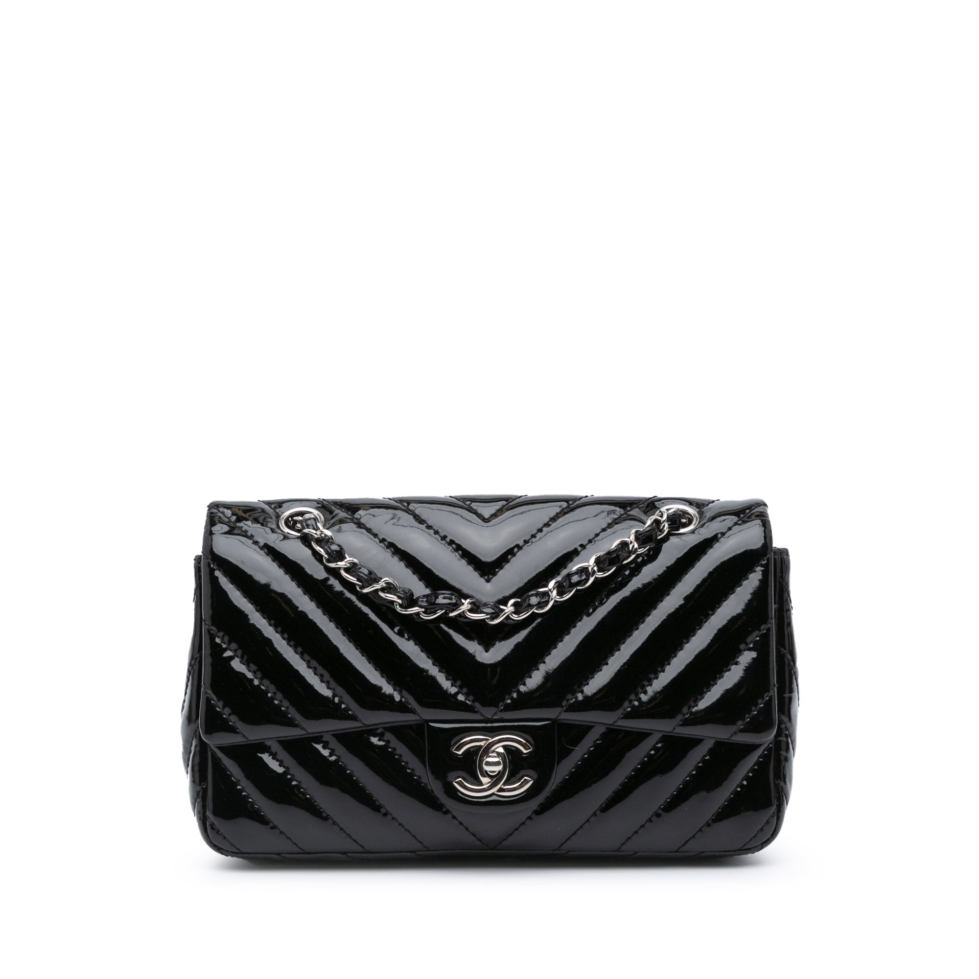 Chanel | Pre-Owned Medium Classic Chevron Patent Double Flap - II | Black