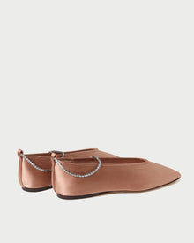 Emery Blush/Crystal Ballet Flat in blush pink satin with crystal accents.