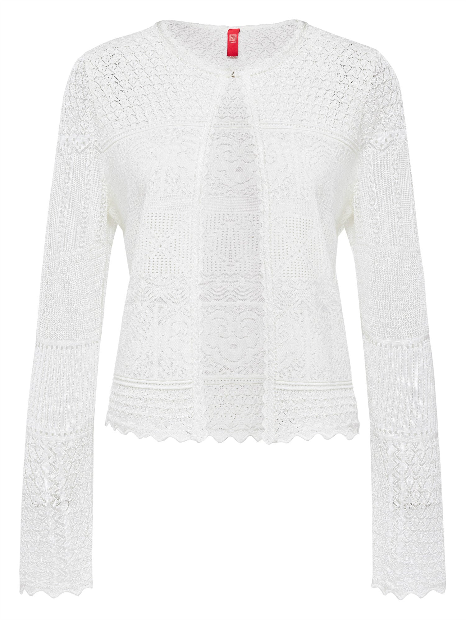 Jacquard Crew Neck Knit Cardigan | White