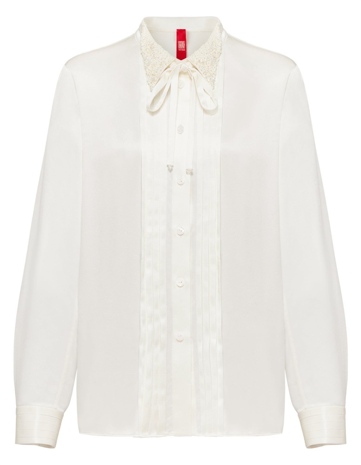 Silk Embrpoidered Collar Shirt | White