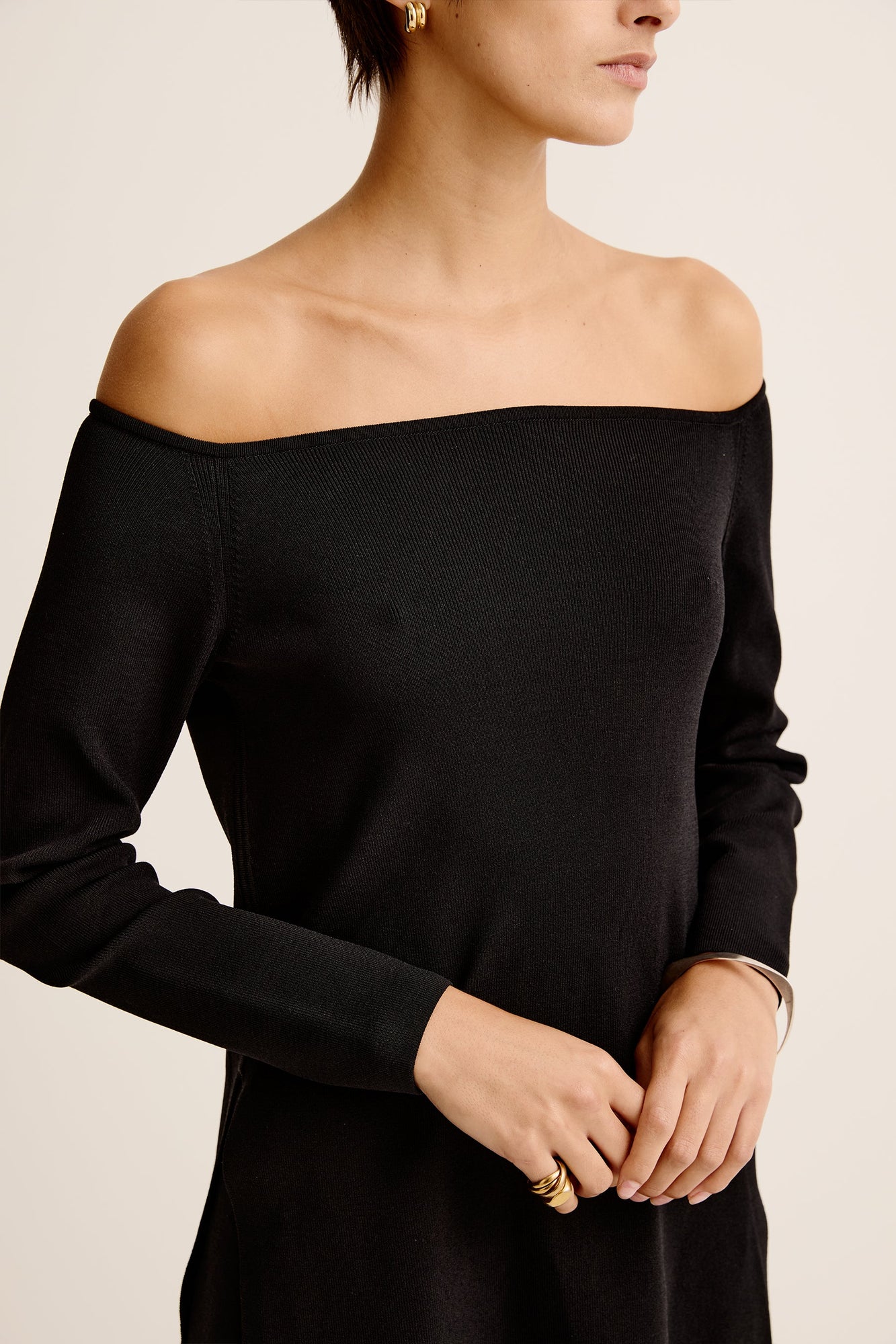 Obie Off Shoulder Knit Top | Black