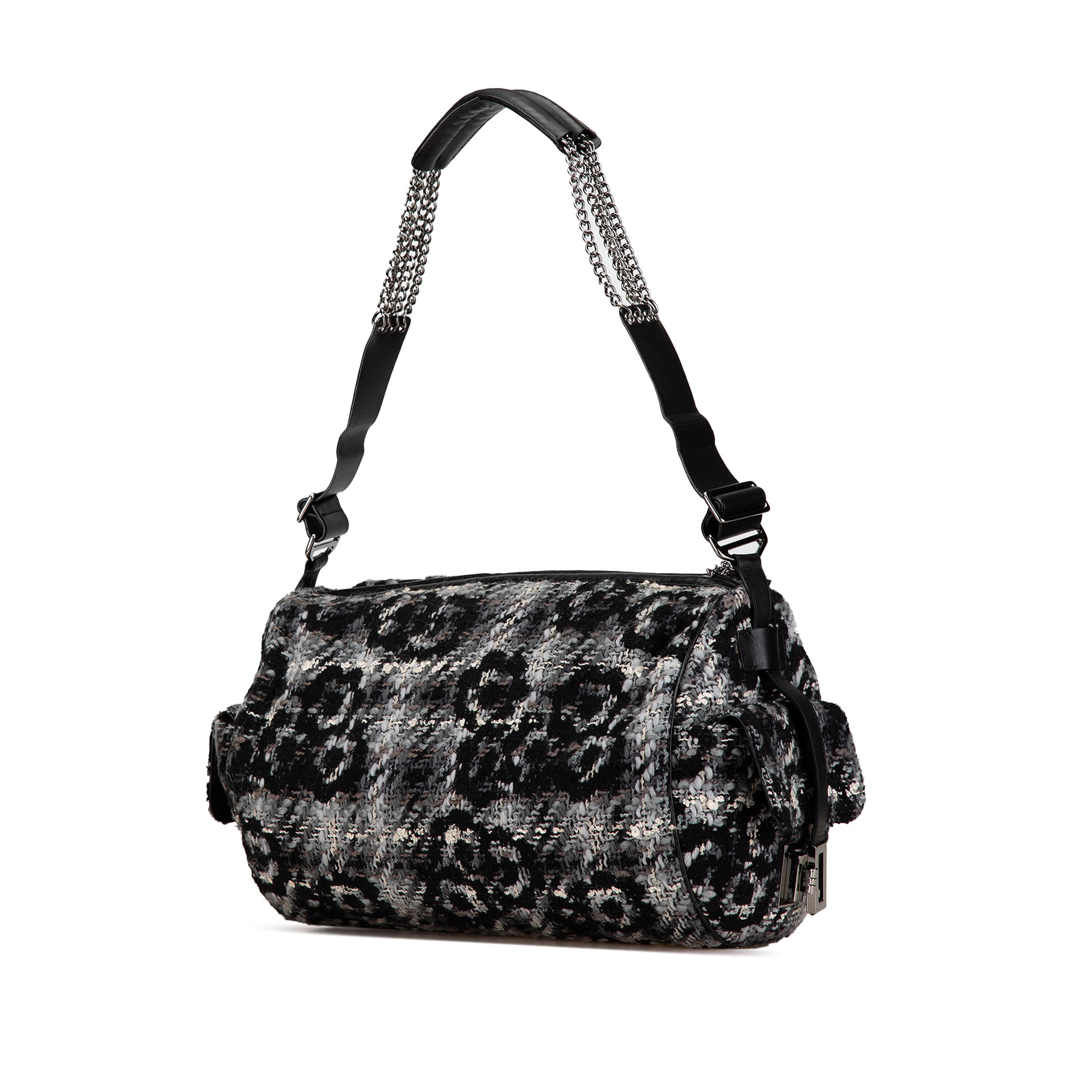 Chanel | Pre-Owned Tweed Camellia Shoulder Bag | GrayBlack