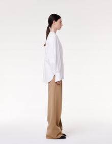 Another Tomorrow Exaggerated Bib Blouse in White – Cotton Women's Top