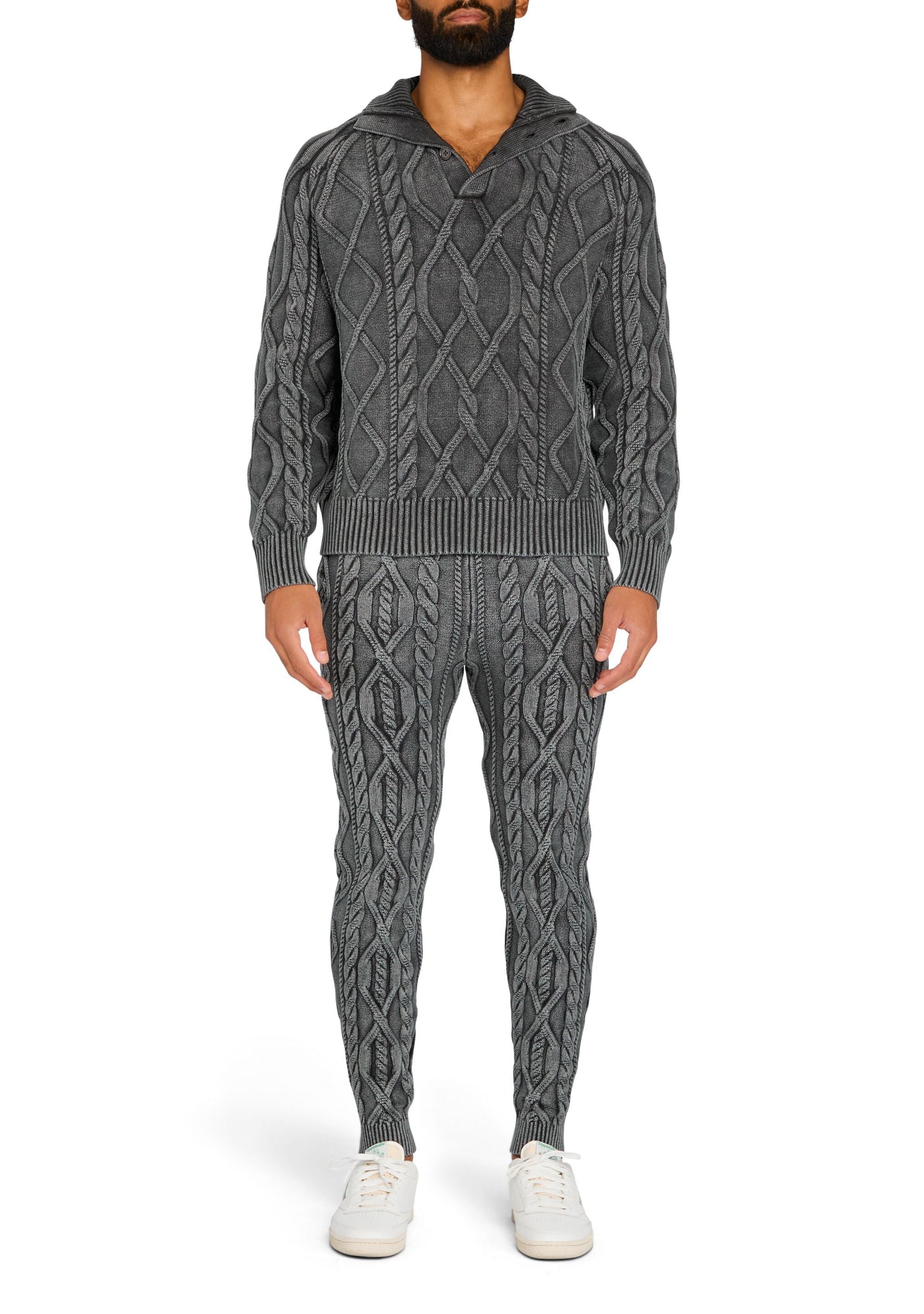 Mens | Elijah Cable Knit Jogger | Washed Black