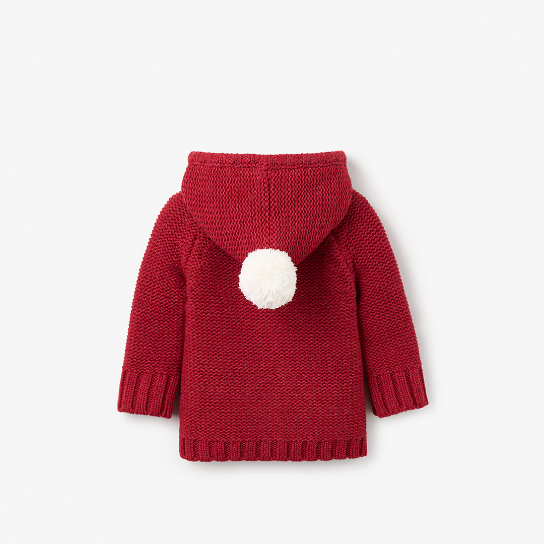 Girls | Hooded Pom Pom Cardigan | Red
