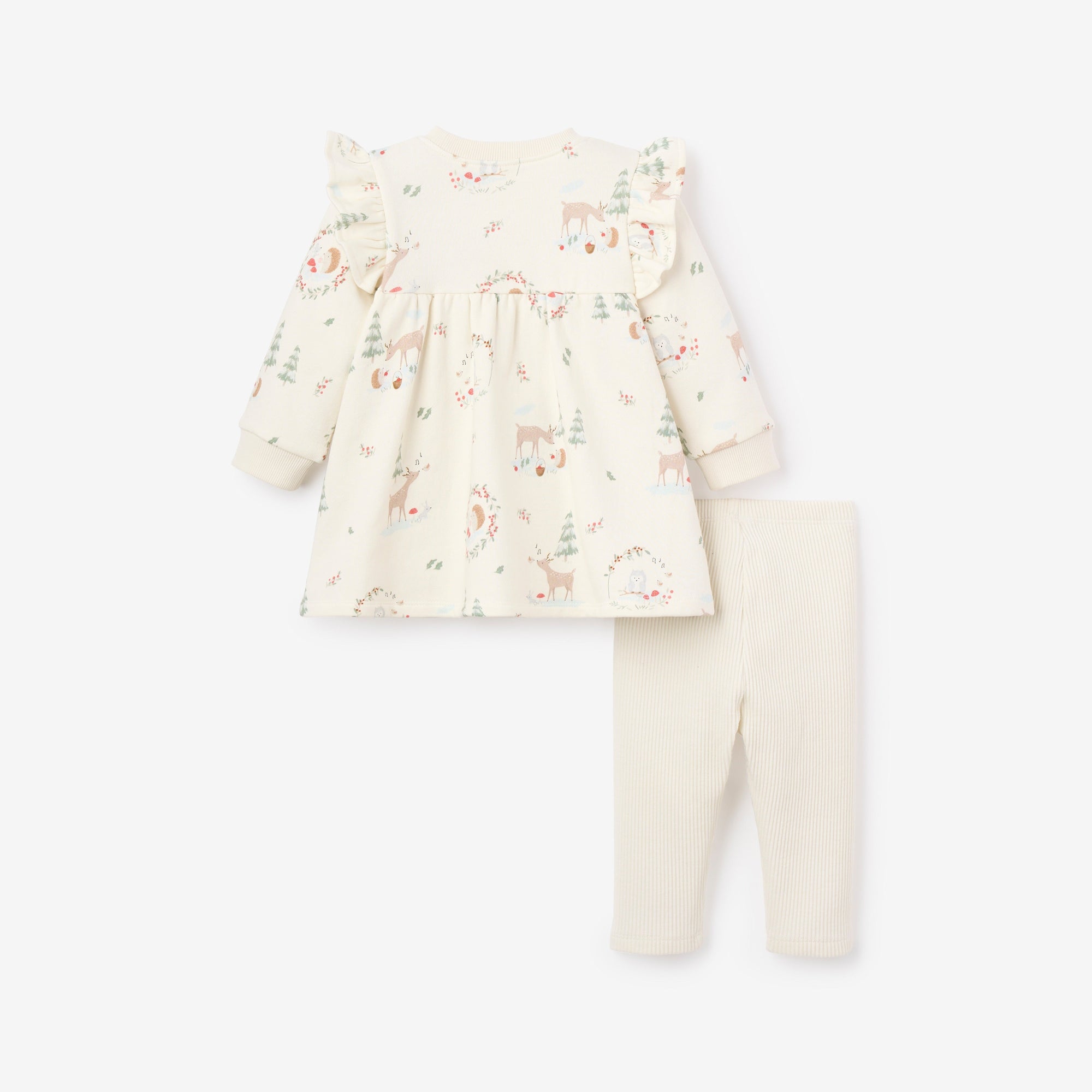 Girls | Holiday Organic Flece Shirt + Pant Set | White