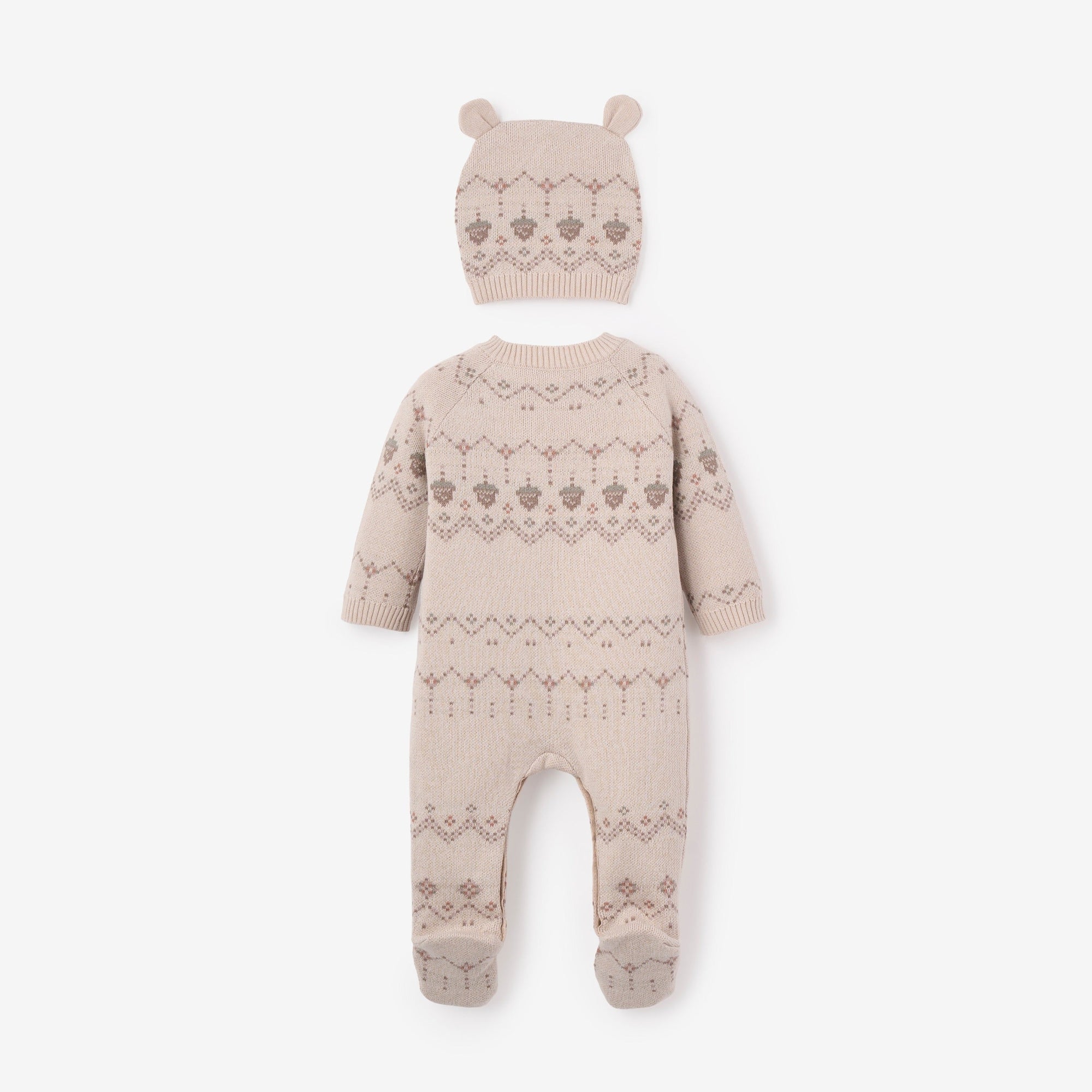 Unisex | Acorn Fairisle Jumpsuit + Hat Set 2pc | Taupe