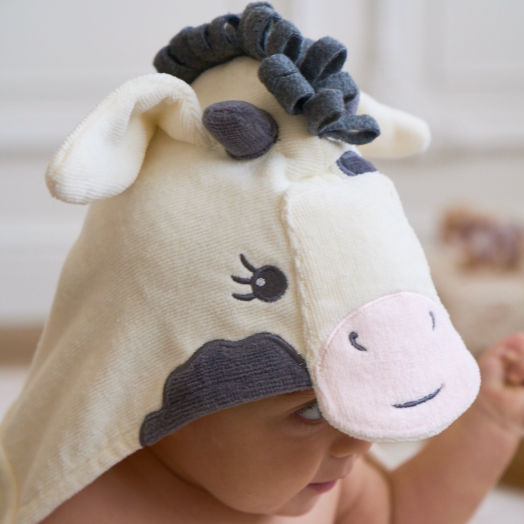 Unisex | Cow Hooded Baby Bath Wrap | White