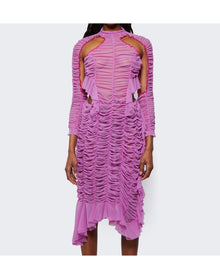Ester Manas | Women | Long Ruched Sheer Cut Out Dress | Pink