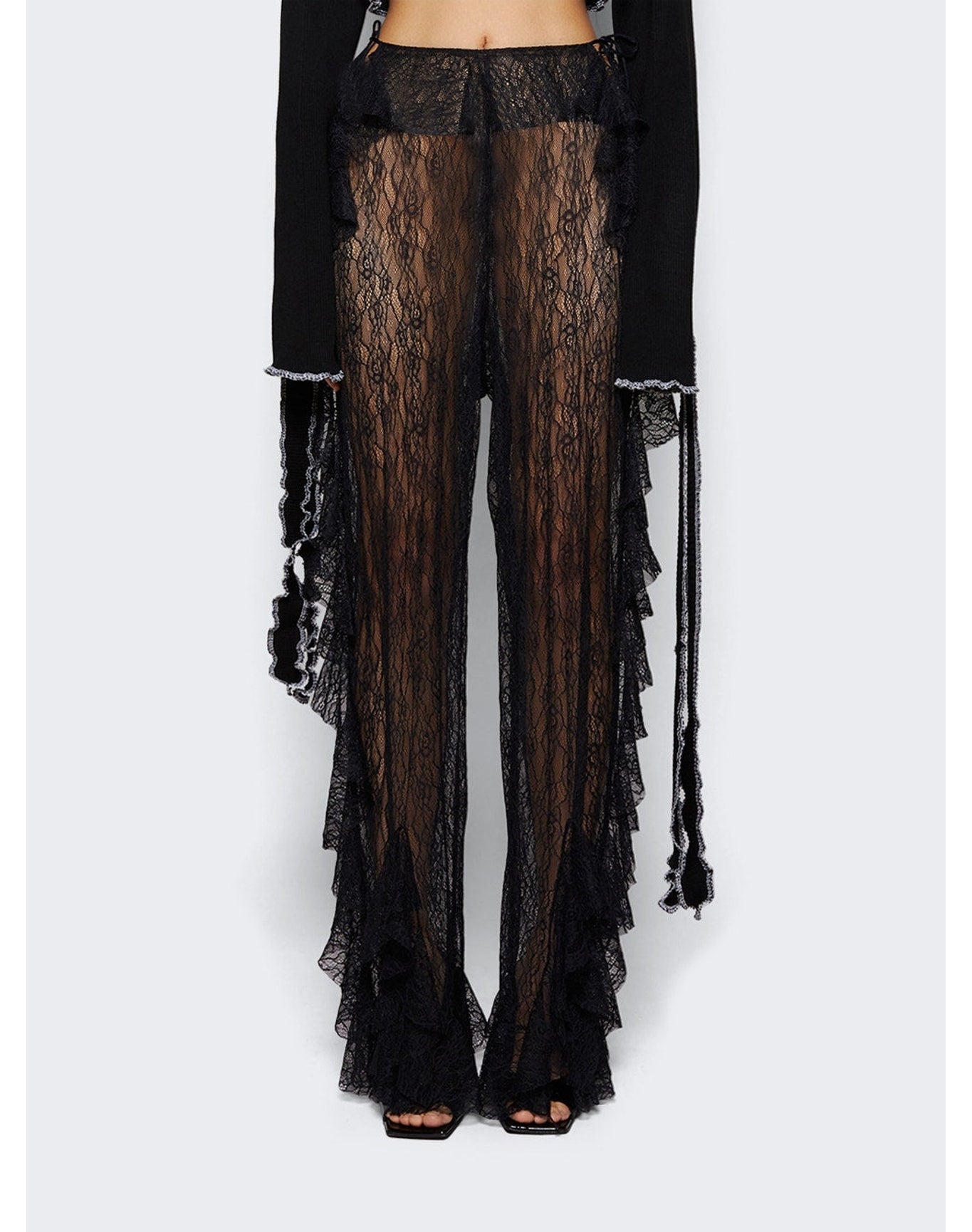 Ester Manas | Women | Mermaid Lace Ruffled Pants | Black