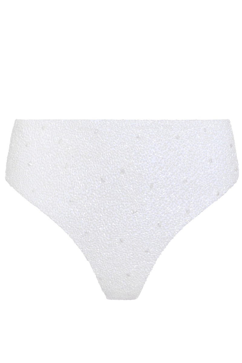 Eternal White Hand-Beaded Embellished High-Waisted Bikini Bottom - Self-Adore