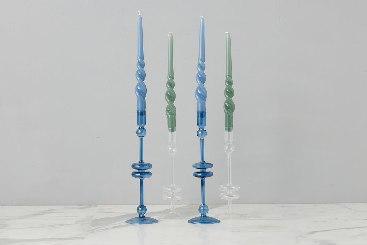 Glass Candlestick | Sapphire | Large | Set of 2