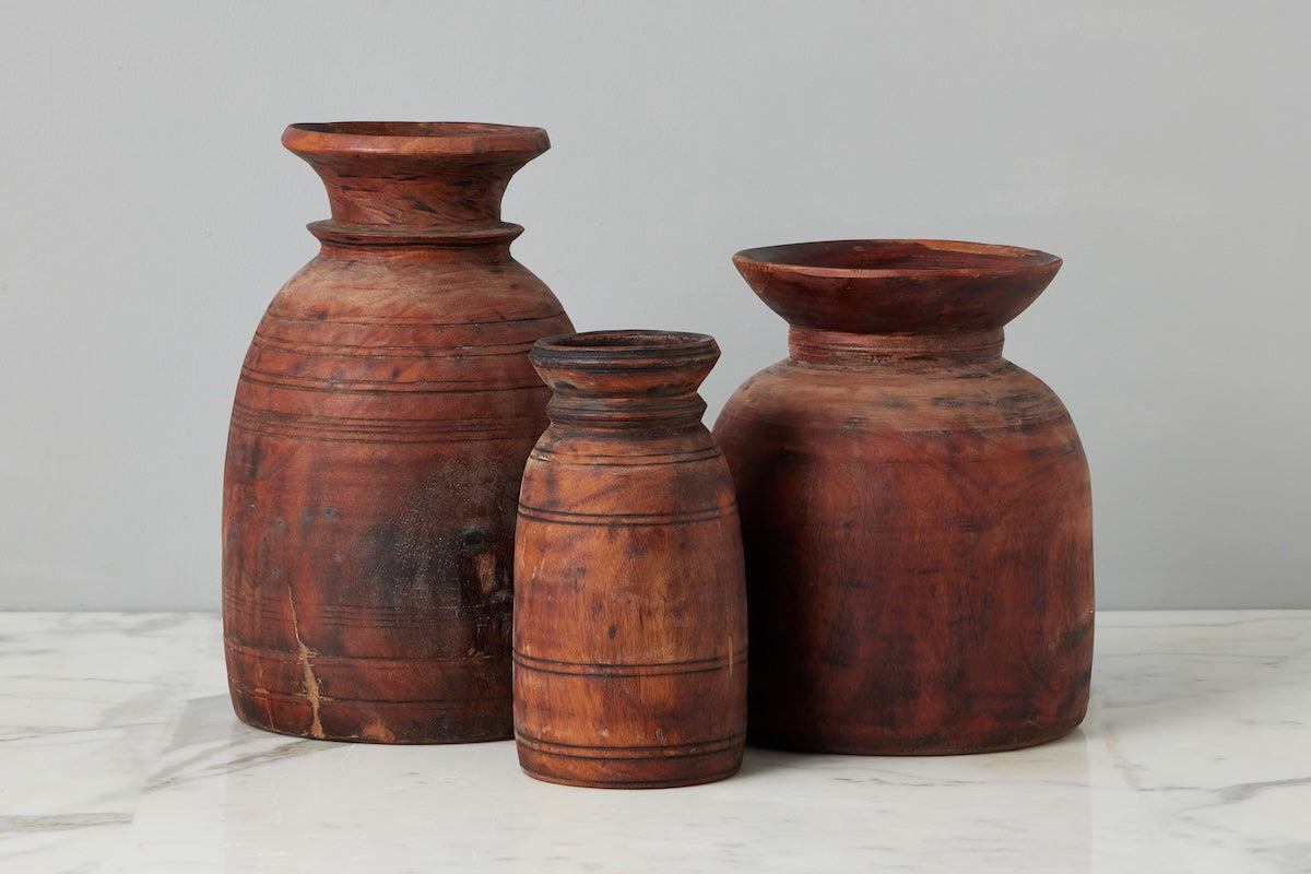 Vintage Wood Jug Vase | Natural | Large