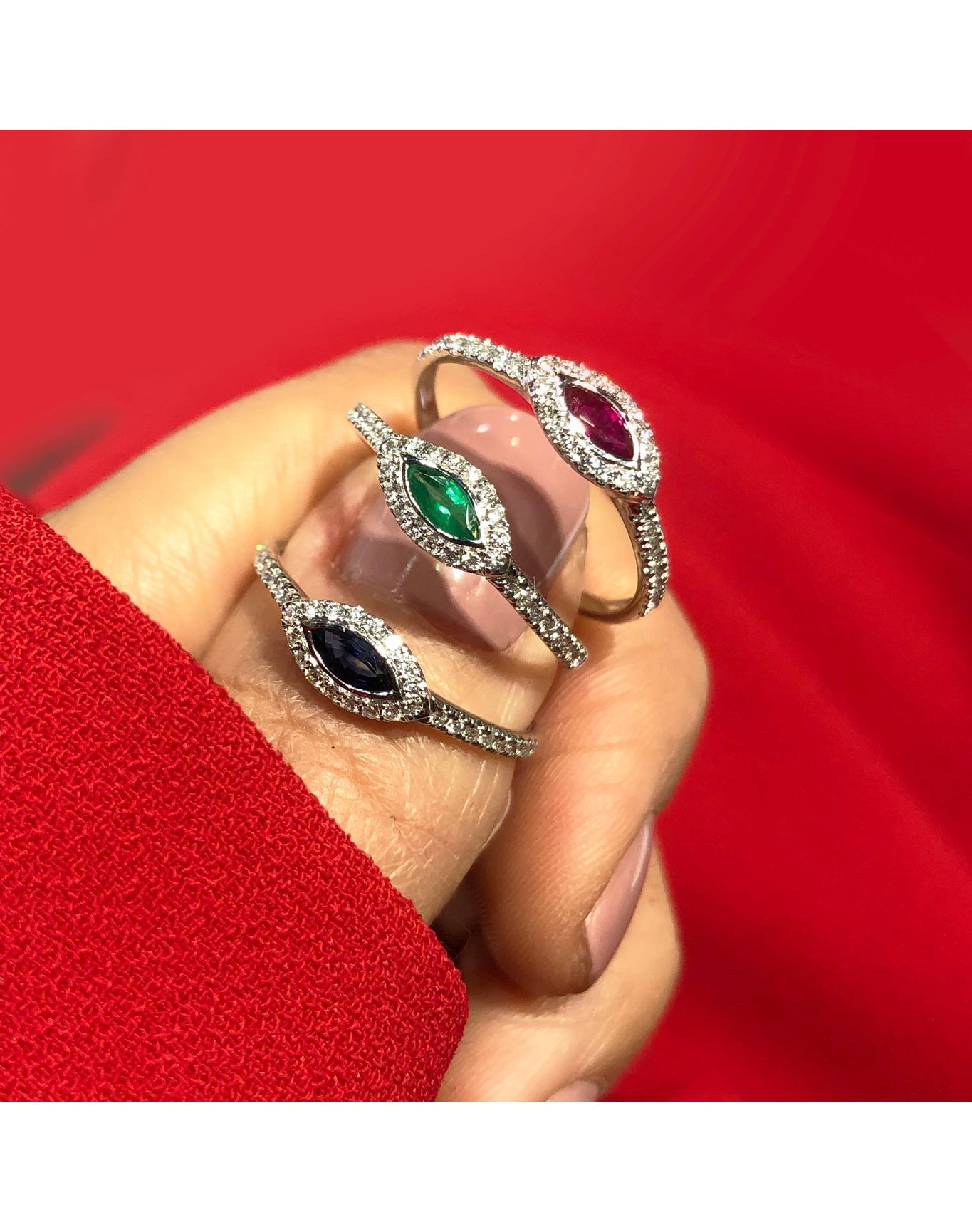 Evil Eye Emerald Ring | 14K White Gold