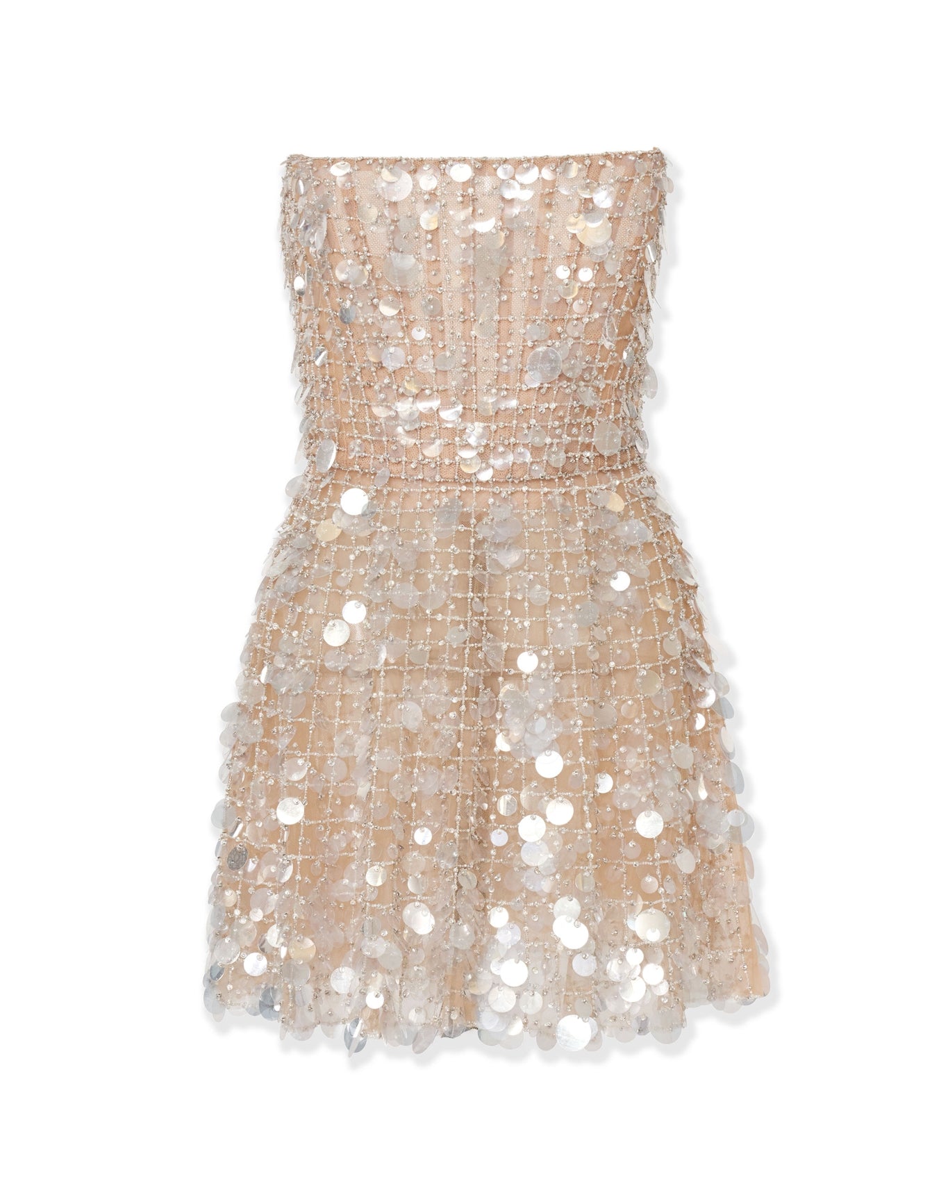Embroidered Pointed Bustier Mini Dress | Nude