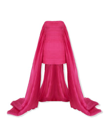 Strapless Gathered Mini Dress with Train | Cerise Pink