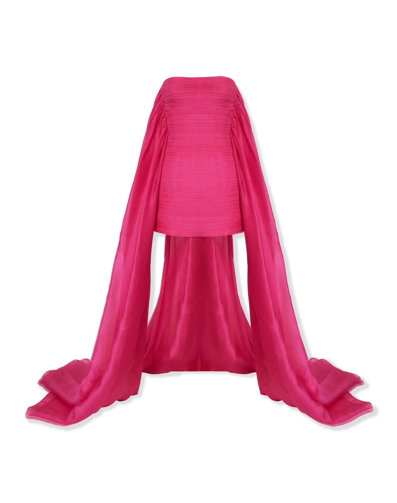 Strapless Gathered Mini Dress with Train | Cerise Pink