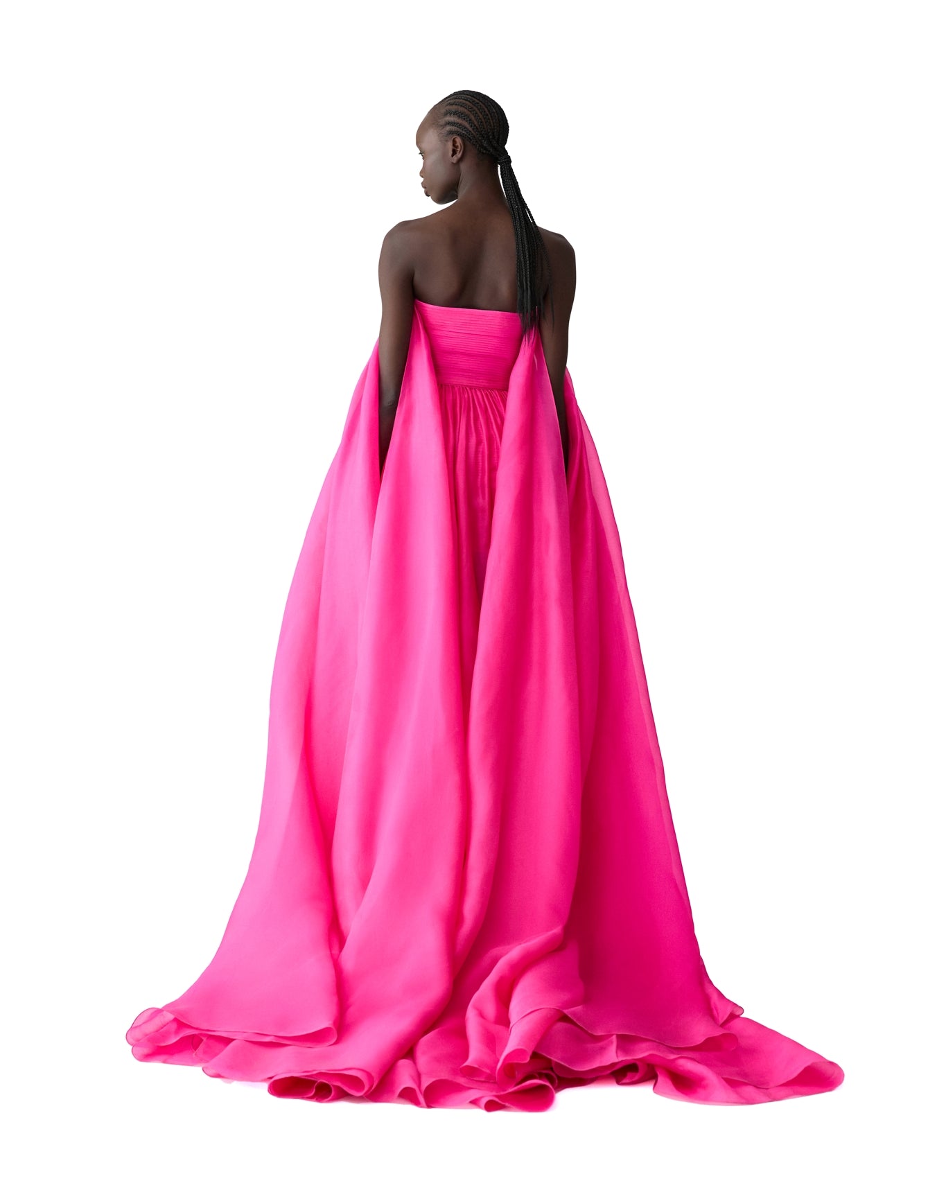 Strapless Gathered Mini Dress with Train | Cerise Pink