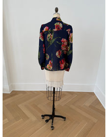 Puff Sleeve Button Down Top | Dark Navy Multi