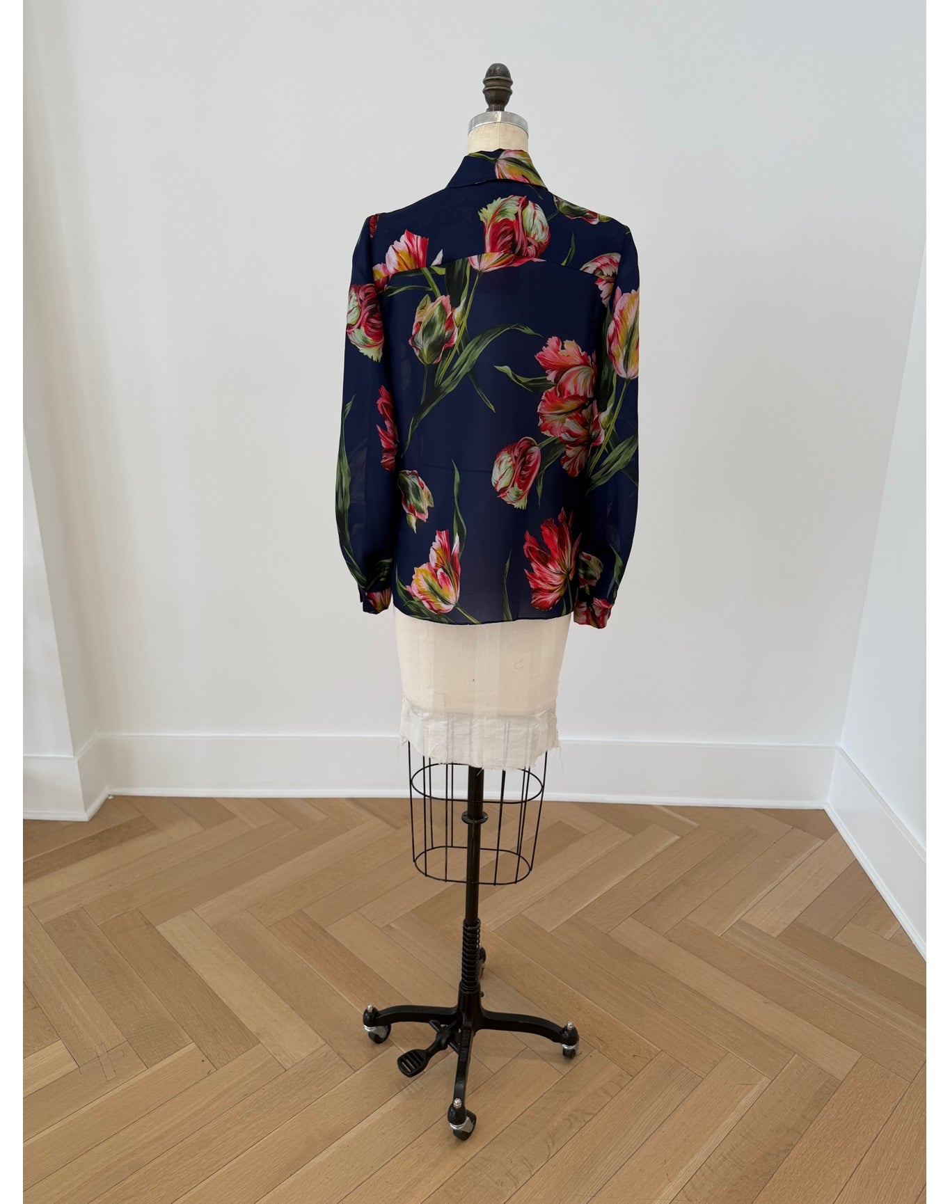 Puff Sleeve Button Down Top | Dark Navy Multi