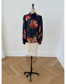 Puff Sleeve Button Down Top | Dark Navy Multi