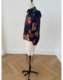 Puff Sleeve Button Down Top | Dark Navy Multi