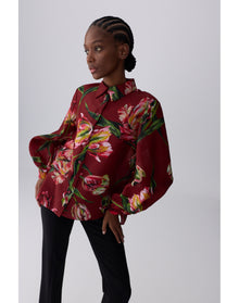 Puff Sleeve Button Down Top | Garnet Multi