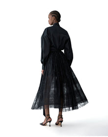 Long Sleeve Oversized Button Down Top with Bow | Black