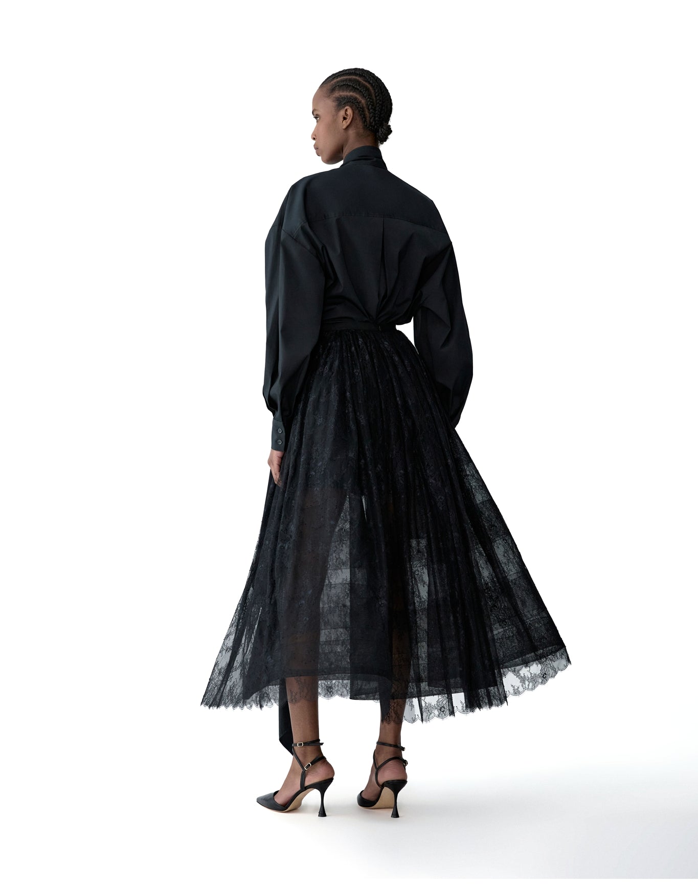 Long Sleeve Oversized Button Down Top with Bow | Black