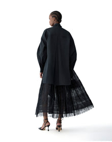 Long Sleeve Oversized Button Down Top with Bow | Black
