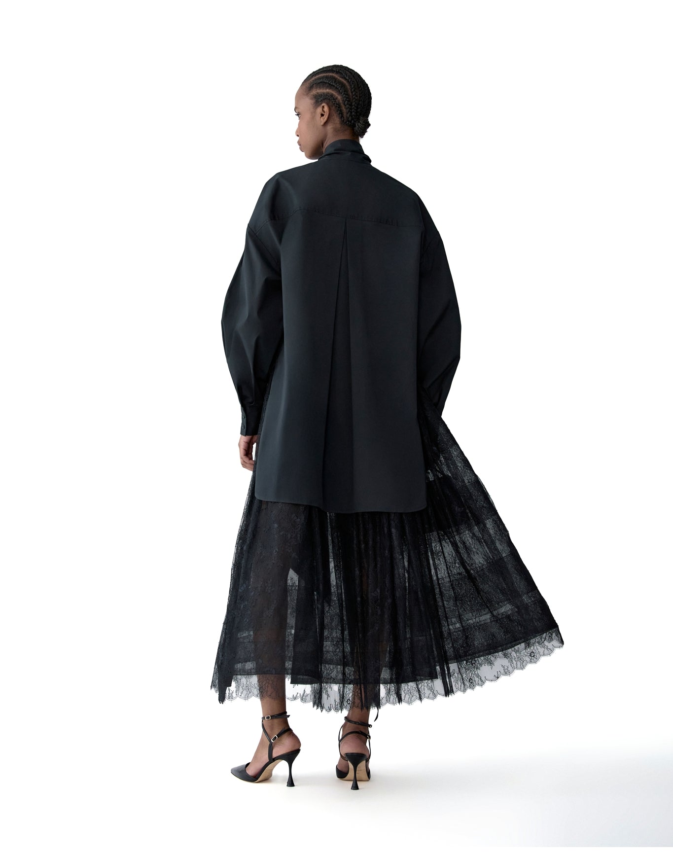 Long Sleeve Oversized Button Down Top with Bow | Black