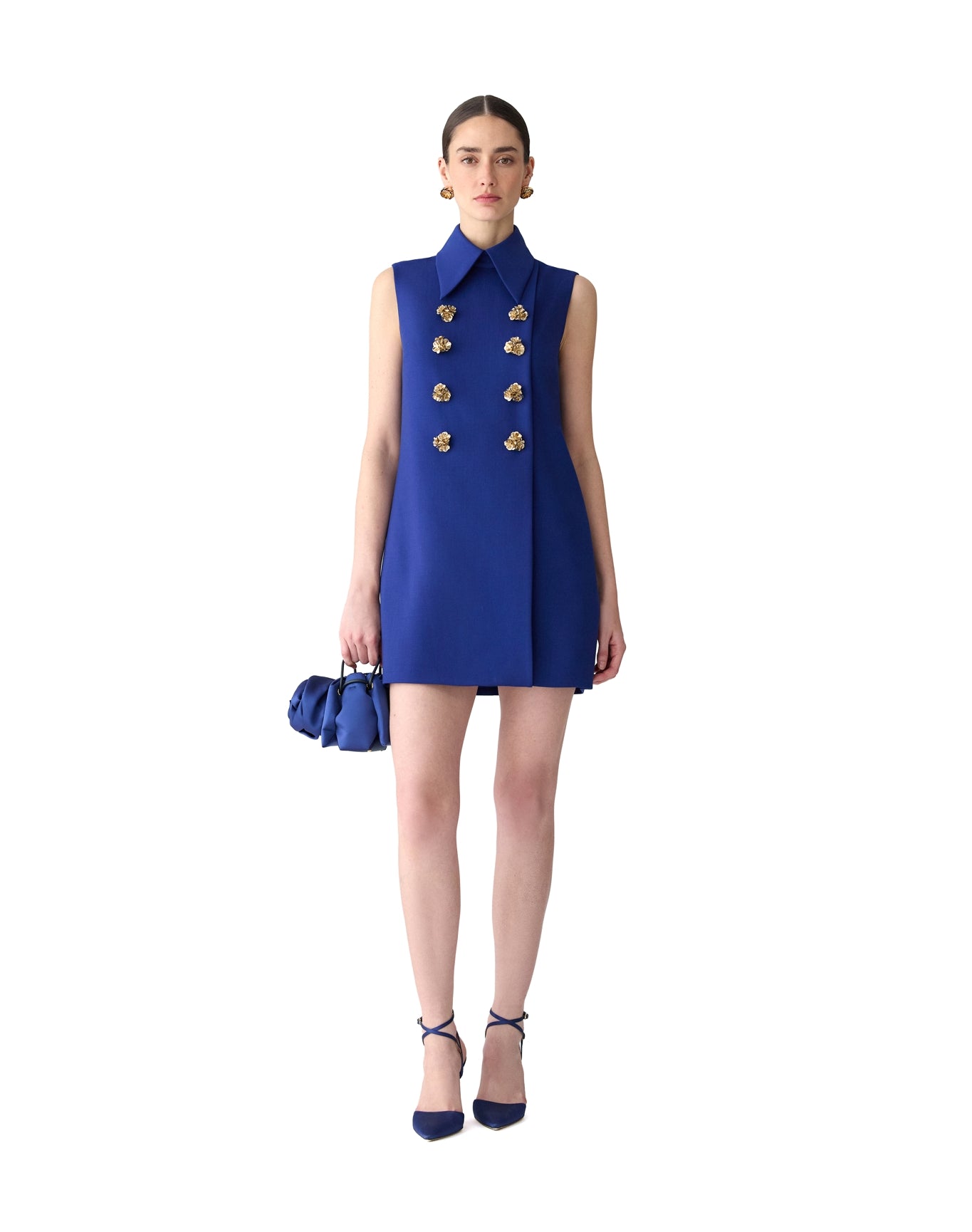 Sleeveless Double Breasted Shift Dress with Collar | Dark Navy