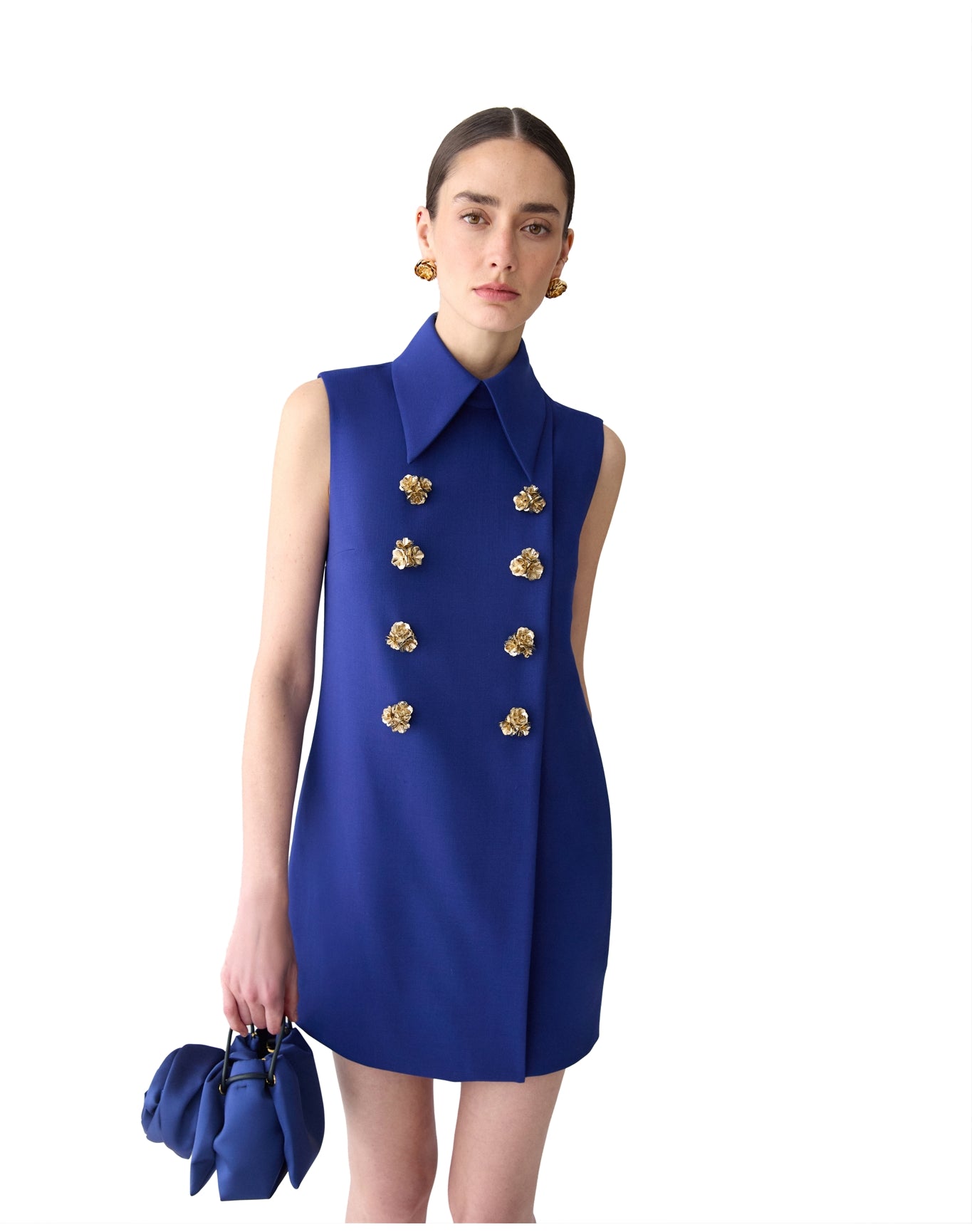 Sleeveless Double Breasted Shift Dress with Collar | Dark Navy