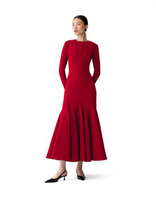Long Sleeve Crewneck Midi Dress | Garnet