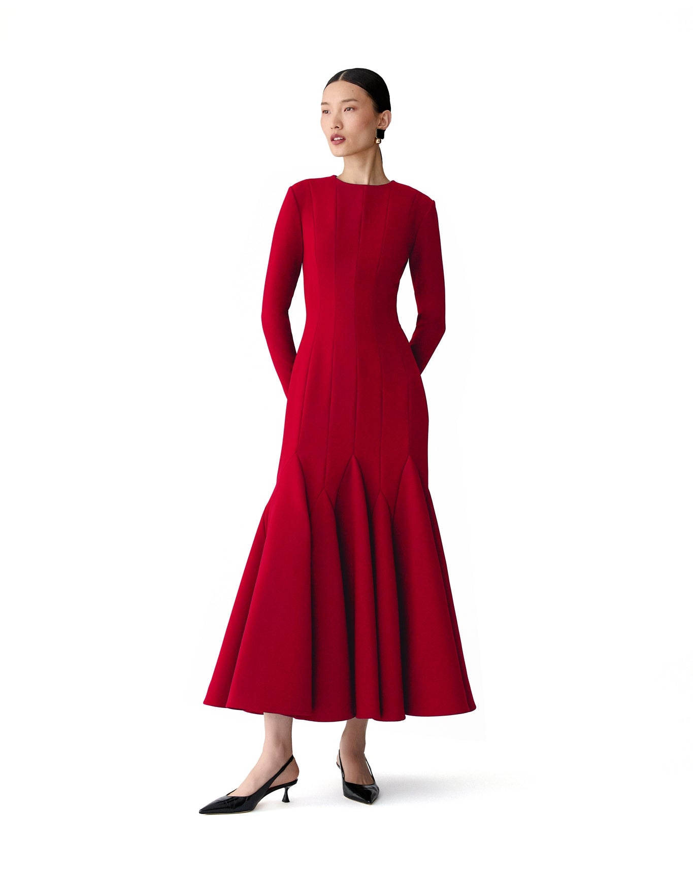 Long Sleeve Crewneck Midi Dress | Garnet