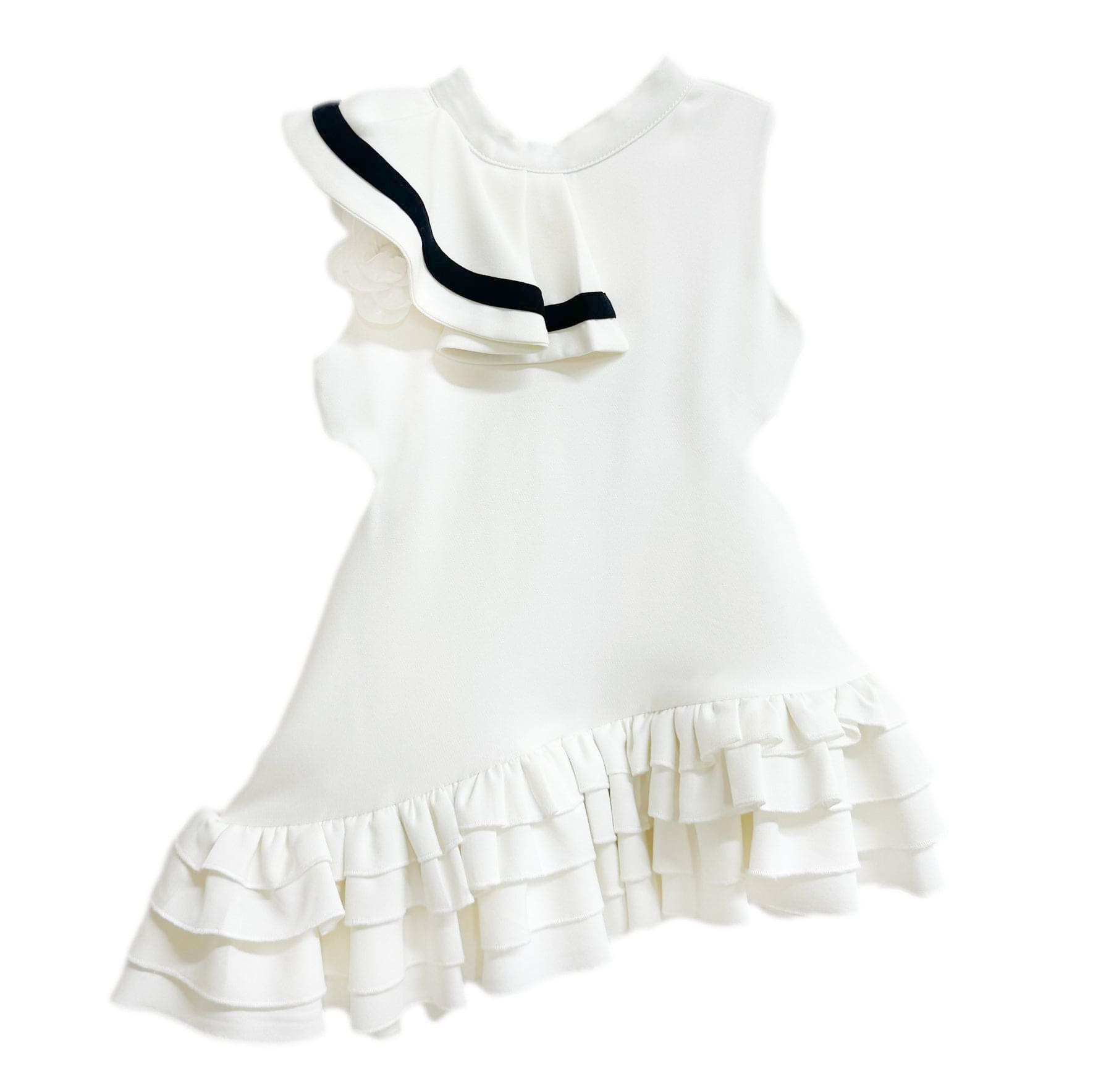 Girl | Alex Ruffle Dress with Contrast Line | White x Black