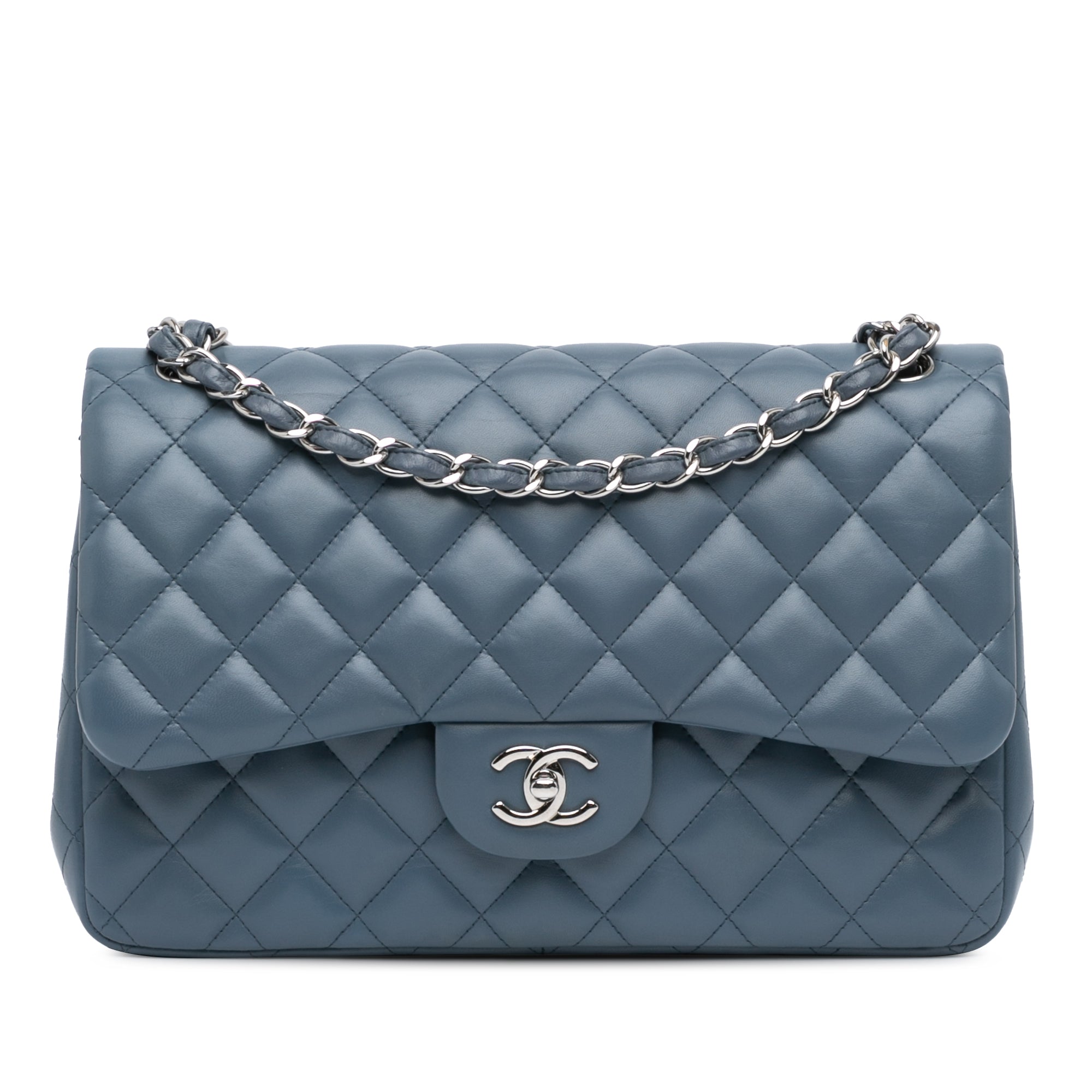 Chanel | Pre-Owned Jumbo Classic Lambskin Double Flap - III | Blue/Dark Blue