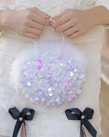 Girl | Sequin Feather Hand Bag | White