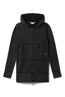 Women | Raw Edge Empire Waist Long Zip Hoodie | Black