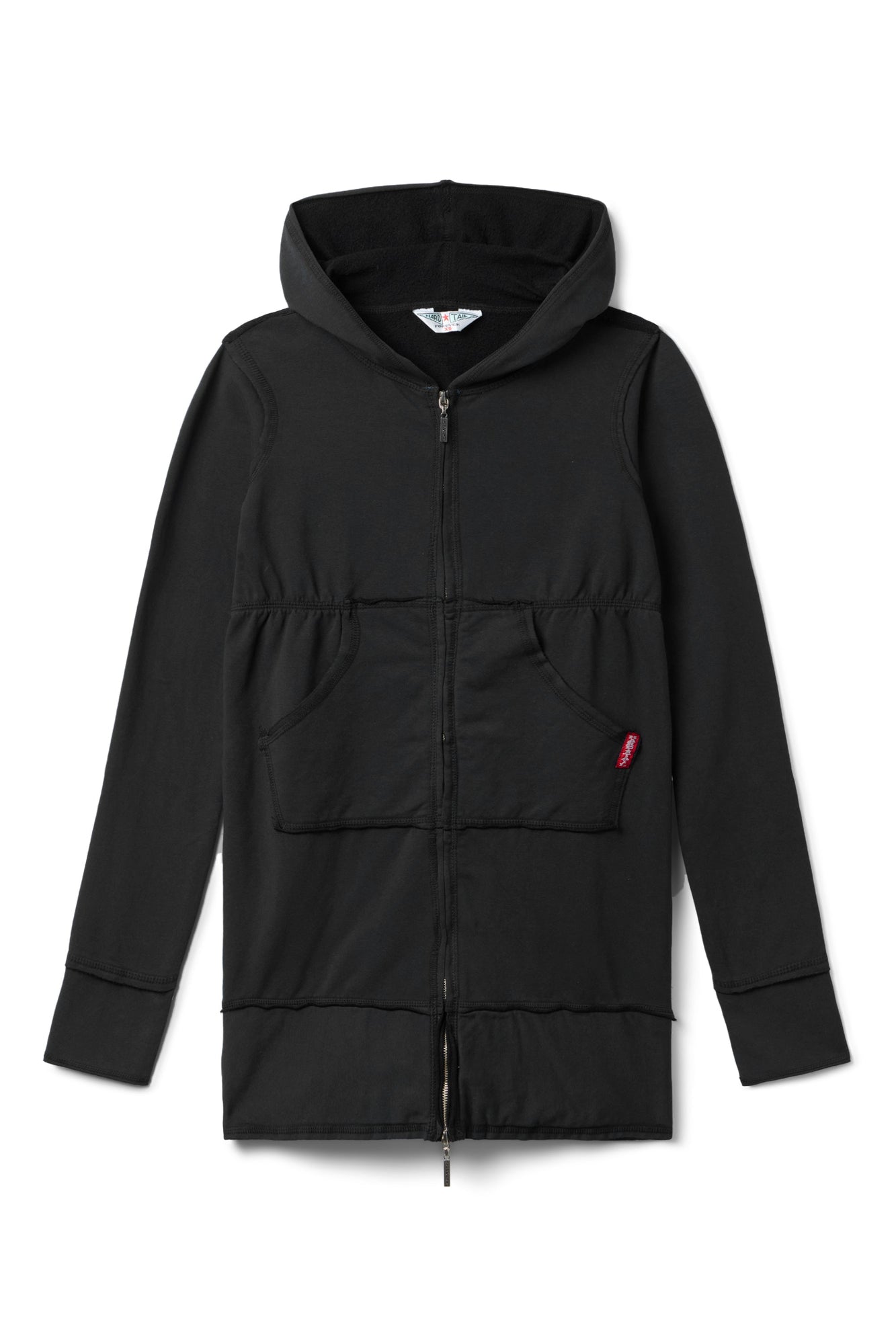 Women | Raw Edge Empire Waist Long Zip Hoodie | Black