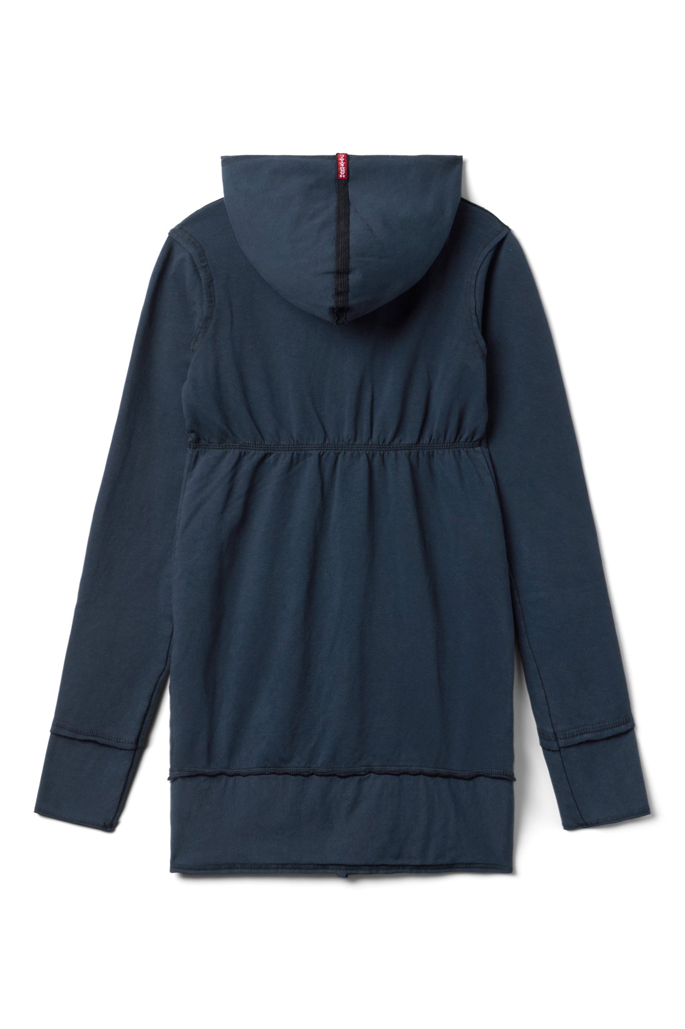 Women | Raw Edge Empire Waist Long Zip Hoodie | Past Midnight