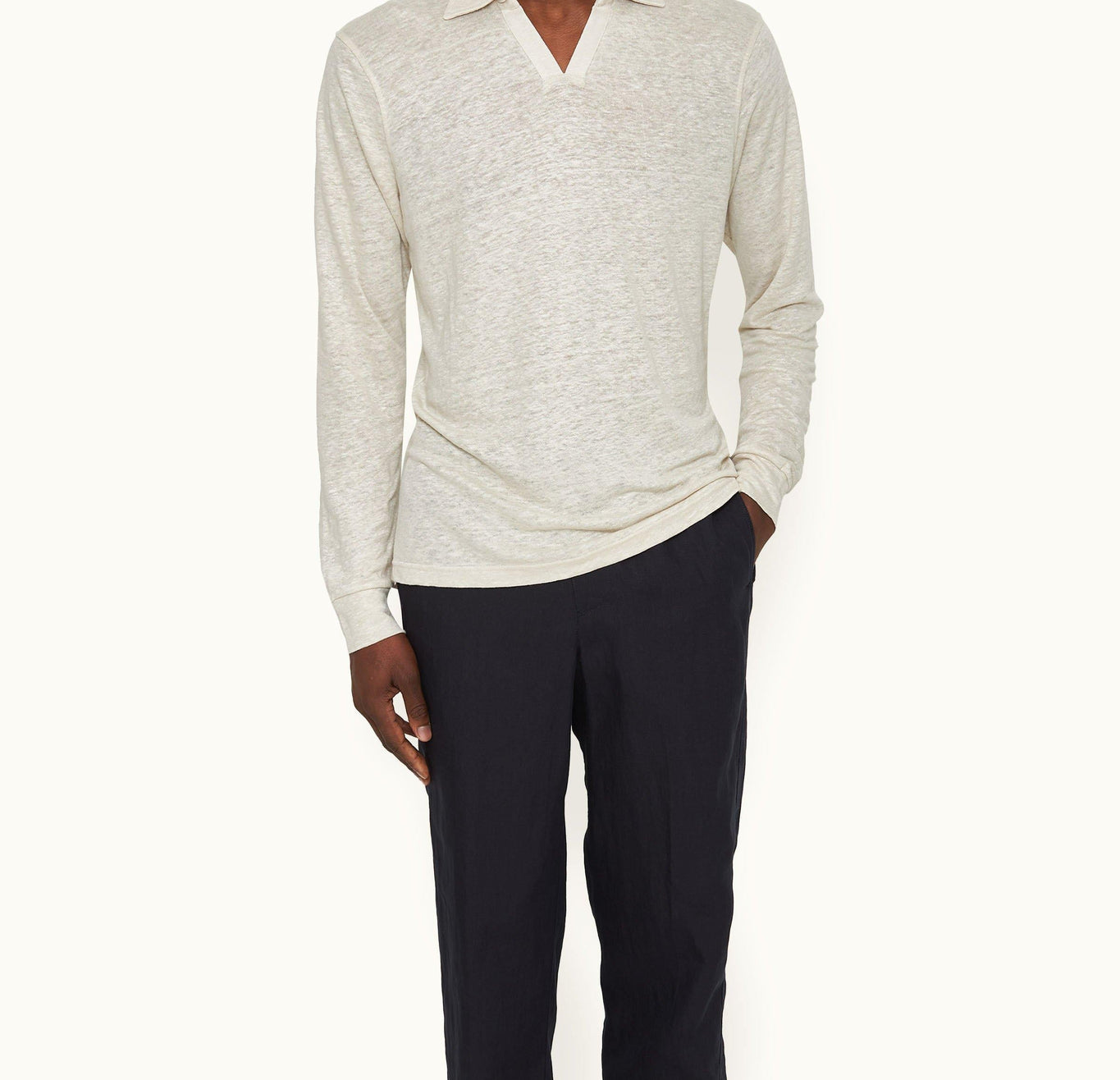 Felix Tailored Fit Long-Sleeve Slub Linen Polo Shirt | Pebble
