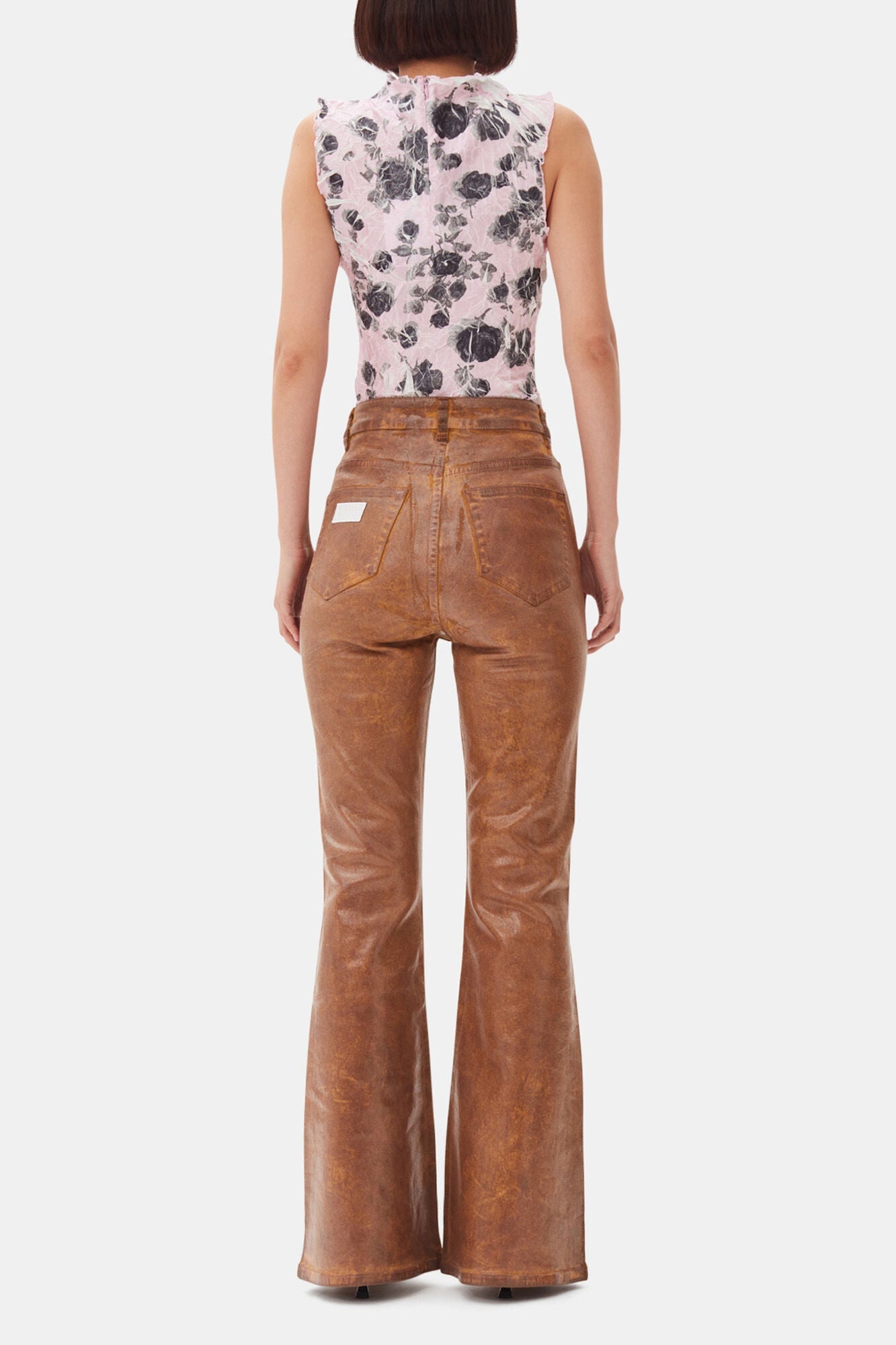 Flared Jeans in Brown Foil Denim | Cognac