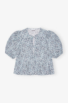 Floral Printed Cotton Poplin Peplum Blouse | Glacier Lake